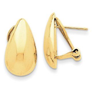 14k Yellow Gold Polished Teardrop Omega Back Post Earrings. Metal Wt  3.95g Jewelry
