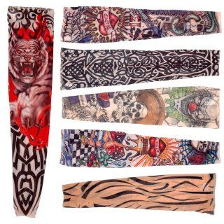 6 X Rock Fake Tattoo Arms / Legs Stockings Sleeves Stretch Temporary Funky Fancy Dress Costume Novelty Designs  Beauty Products  Beauty