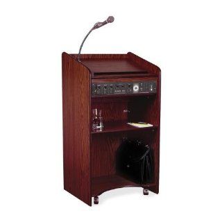 Oklahoma Sound Corporation Products   Presentation Lectern. 25"x20"x46", Mahogany   Sold as 1 EA   Wireless ready Podium/Floor Sound Lectern is designed for audiences up to 2, 500. Ideal for the smallest to largest venues. Executive style po