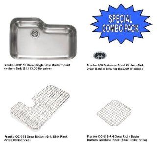 SPECIAL COMBO   Franke ORX110 Orca Sink, Right Side and Bottom Grids, and Drain Basket Strainer   Single Bowl Sinks  