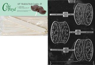 Cybrtrayd 45St25 K028 Cake Lolly Kids Chocolate Candy Mold with 25 Cybrtrayd 4.5 Inch Lollipop Sticks Candy Making Molds Kitchen & Dining