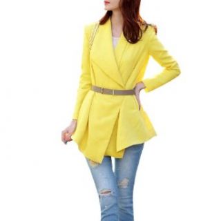 Allegra K Ladies Front Opening Long Sleeve Elegant Spring Blazer Coat Yellow XS Blazers And Sports Jackets