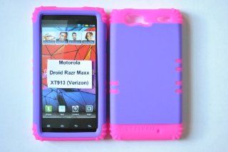 Hybrid Silicone Rubber Cover Case Skin Motorola Droid Razr Maxx XT913   Pink/Purple Cell Phones & Accessories