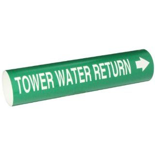 Brady 4143 D Bradysnap On Pipe Marker, B 915, White On Green Coiled Printed Plastic Sheet, Legend "Tower Water Return" Industrial Pipe Markers
