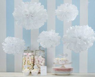 White 10" Tissue Paper Pom Poms Wedding Party Bridal Shower Favor Nursery Baby Girls Room Decoration Flowers Set of 12  Art Paper Tissue 