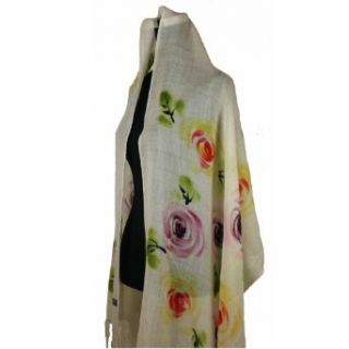 Large 100% 2 Ply Cashmere Pashmina Shawl Wrap Floral Pattern, Multicolor, One size