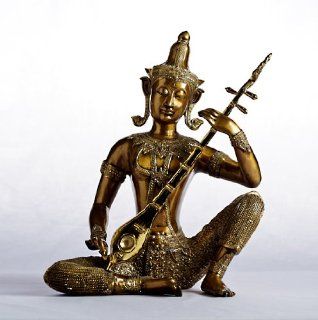 Golden Bronze Musician Statue for Decoration   Thai Style   Collectible Figurines