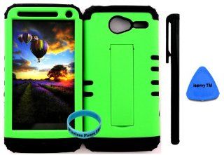 Premium Hybrid 2 in 1 Case Cover Kickstand Fluorescent Lime Snap On + Black Silicone for Motorola XT 901 Motorola electrify M (Stylus Pen, Pry Tool & Wireless Fones' Wristband included) Cell Phones & Accessories