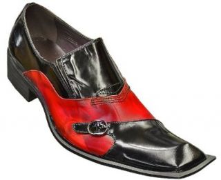 Zota Diagonal Toe Loafer Shoes With Side Buckle G901 4 (13, Black/Red) Shoes