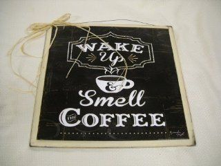Wake up and Smell the Coffee Cafe Wooden Kitchen Wall Art Sign   Decorative Signs