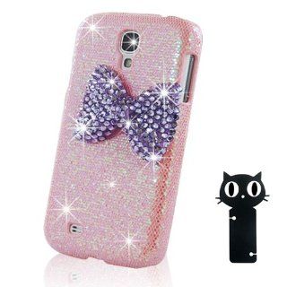 Eva Ace Bling Spark Pink Case Cover with 3D Purple Bowknot for SamSung Galaxy S4 SIV I9500 with Free Black Cat Winder Cell Phones & Accessories