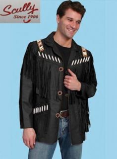 Scully Mens Boar Suede Leather Fringe Jacket 902 Black at  Mens Clothing store
