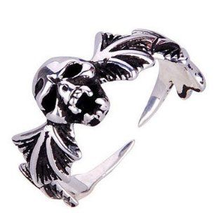 HSG Retro Skull Flying Tail Ring 925 Sterling Silver Adjustable Jewelry