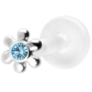Silver 925 Aqua CZ Flower Bioplast Tragus Labret Monroe Jewelry