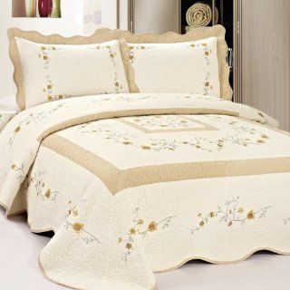 Fashion St. Vineyard Villa Pre Washed Quilt, 86 by 94 Inch, Ivory  
