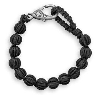 Black Wood Bead Mens Bracelet with Extra Large Lobster Clasp Jewelry