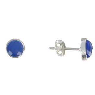 Les Poulettes Jewels   Silver Earrings Studs Half Sphere Blue Chalcedony Jewelry