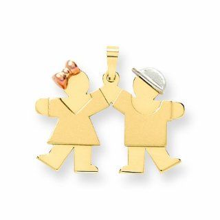 Genuine 14K Tri Color Tri Color Small Girl On Left & Boy On Right Engravable Charm 2.9 Grams Of Gold . Mireval Jewelry