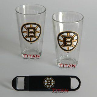 Bruins Glasses & Bottle Opener Set  Boston Bruins NHL Gift Set  Beer Glasses  