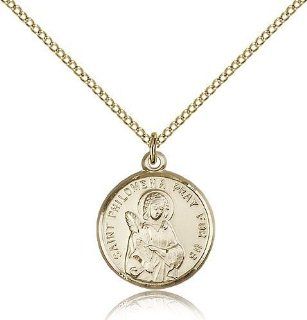 Gold Filled Women's Patron Saint Medal of ST. PHILOMENA   Includes 18 Inch Light Curb Chain   Deluxe Gift Box Included Chain Necklaces Jewelry