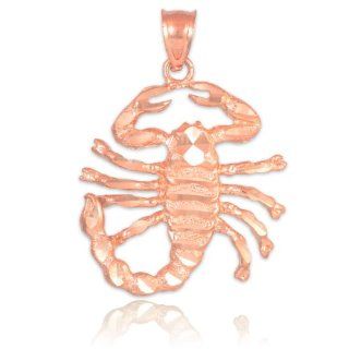 Women's 14k Rose Gold Stunning Pink Diamond Cut Southwestern Scorpion Charm Pendant Jewelry