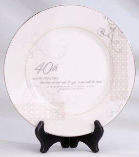 2 Filigree Accented 40th Anniversary Porcelain Plates with Display Stands 9.25"   Commemorative Plates
