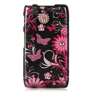 VMG For Motorola Droid RAZR MAXX XT913 XT916 Cell Phone Gem Bling Rhinestones Design Hard Case Cover   Pink Black Flower & Butterfly Floral Cell Phones & Accessories