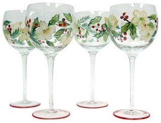 Block Basics Poinsettia Balloon Wine Glasses, Set of 4 Red Wine Glasses Kitchen & Dining