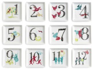 Rosanna 94944 12 Days of Christmas Trinket Dish, White/Red/Blue/Green/Gray, Set of 12 Kitchen & Dining