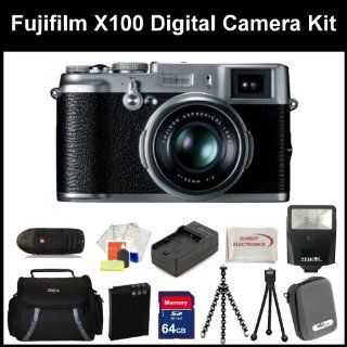 Fujifilm X100 Digital Camera Kit Includes Fujifilm X 100 Camera, Extended Life Replacement Battery, Rapid Travel Charger, 64GB Memory Card, Memory Card Reader, Camera Flash, Gripster Tripod, Table Top Tripod, Cleaning Kit, LCD Screen Protectors, SSE Micro