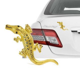 3D Metal & Rhinestone Gold Crocodile Style Decal Sticker Decor With Adhesive Tape For Cars SUVs Trucks 1Pcs Automotive