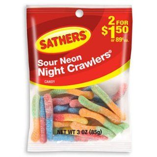 SCS Sathers Sour Neon Nightcrawlers   3.0 oz. Bag   12 ct.  Chocolate Chip Cookies  Grocery & Gourmet Food
