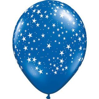 (12) White Stars on Sapphire Blue 11" Latex Balloons set of 12