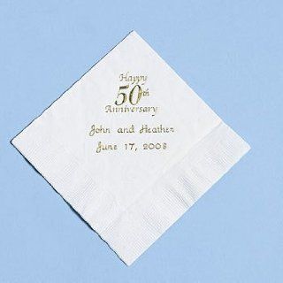 Personalized Gold & White 50th Anniversary Beverage Napkins   Party Tableware & Napkins Health & Personal Care
