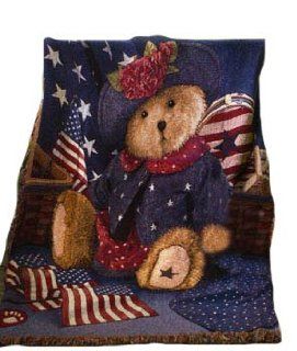 Boyds Bears Afghan Americana Patriotic Throw Blanket  
