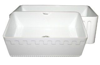 Whitehaus WHFLATN3018 30 Inch Reversible Series Fireclay Sink with An Athinahaus Front Apron One Side and Fluted Front Apron on Opposite Side, White