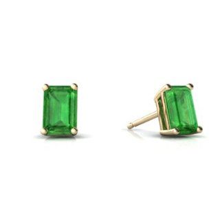 Genuine Emerald 14kt Yellow Gold stud Earrings Jewelry