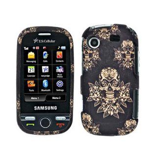Hard Plastic Snap on Cover Fits Samsung R630, R631 Messager Touch Skull 3 Roses With Black Rubberized US Cellular, Cricket Cell Phones & Accessories