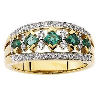 14Ky/Rhodium Bridal Genuine Emerald/Diamond Anniversary Band 14K Yellow Gold 1/4 Ct Tw Jewelry