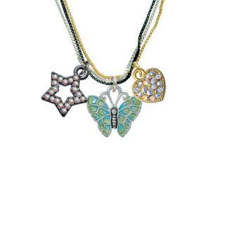 Lime Green & Blue Butterfly RockStar Tri Color Necklace Delight Jewelry