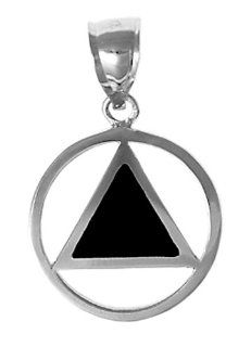 Alcoholics Anonymous Symbol Pendant #921 5, Ster., AA Symbol Triangle w/ Black Enamel Inlay Jewelry
