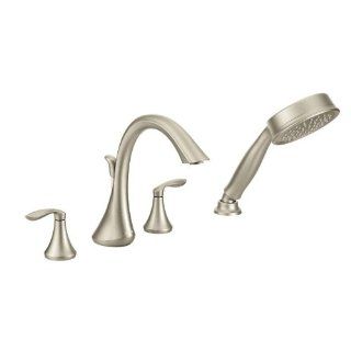 Moen T944BN Eva Two Handle High Arc Roman Tub Faucet and Hand Shower without Valve, Brushed Nickel   Bathroom Sink Faucets  
