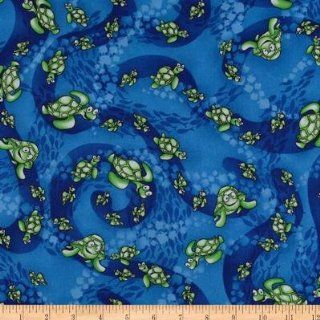 44'' Wide Turtles Green/Blue Fabric By The Yard