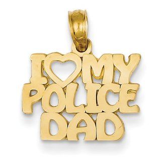 14K Yellow Gold I Love My Police Dad Pendant 21mmx14mm Jewelry