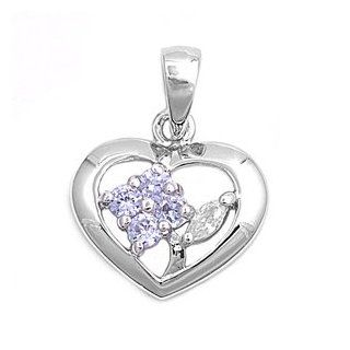 Heart CZ Pendant 12MM Sterling Silver 925 Jewelry