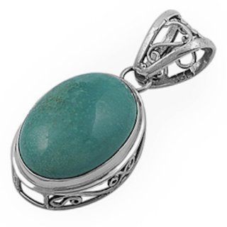 Natural Turquoise .925 Sterling Silver Pendant Necklace Pendant Enhancers Jewelry