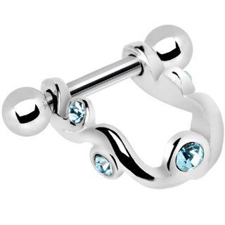 Silver 925 Aqua Gem floral Swirl Mini Cartilage Shield Earring Jewelry
