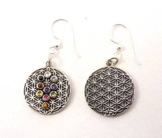 925 Sterling Silver Earring Flower of Life with Cabochons in Tree of Life Pattern JD Designs Jewelry