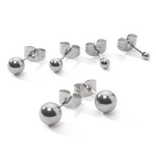 3 Pair Set of 925 Sterling Silver Round Ball Stud Earring Set 2mm, 3mm, 4mm Plus Free Jewelry Bag Kitchen & Dining