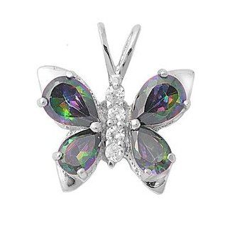 Butterfly Mystic Topaz CZ Pendant 19MM Sterling Silver 925 Jewelry